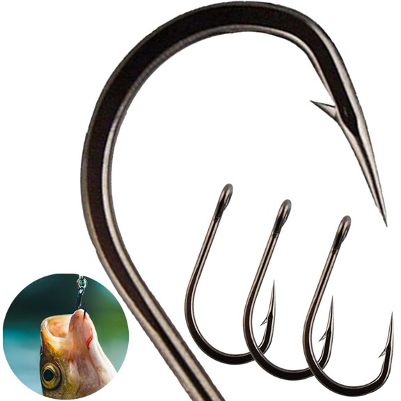 Leaveforme 100pcs Fishing Circle Hooks Strong High Carbon Steel Offset Catfish Fishing Hooks for Bass Trout Freshwater Saltwater