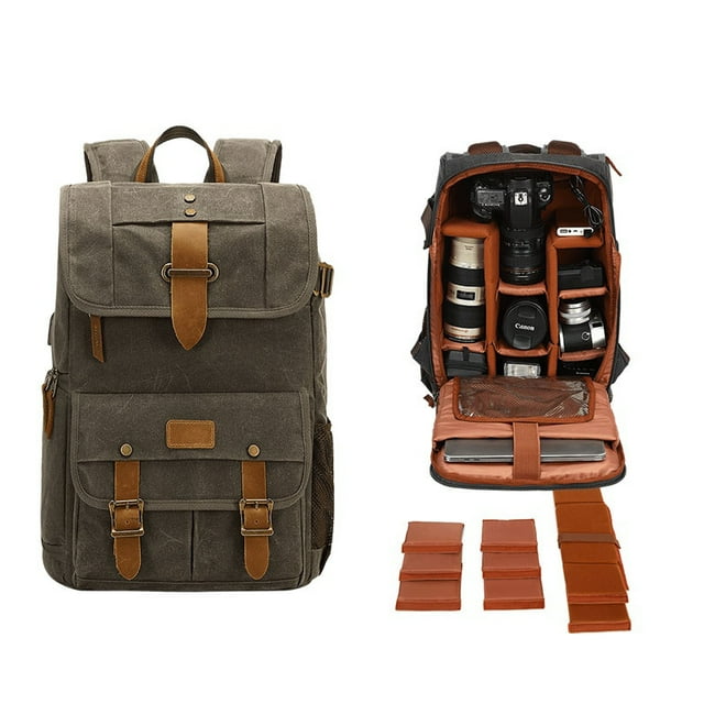 Sac à Dos Batik Imperméable pour Appareil Photo Reflex avec Port USB pour Ordinateur Portable 17 Pouces Sac pour Appareil Photo pour Canon Nikon Sac pour Objectif Reflex Vert Armée
