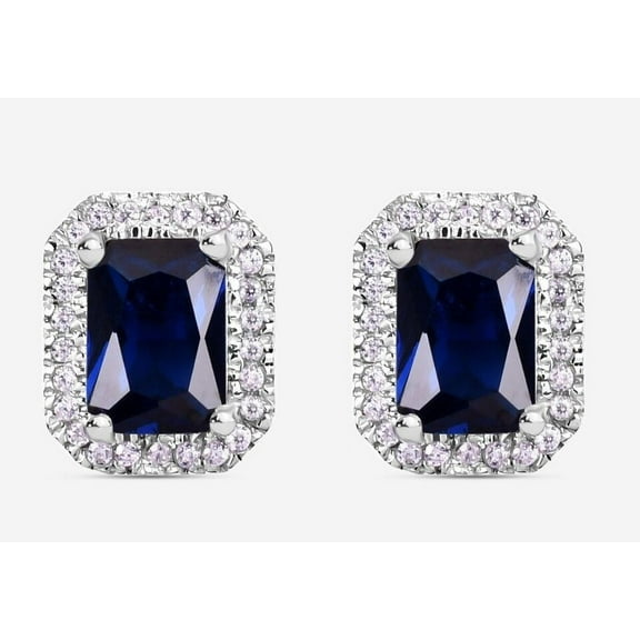 Jewel Studio Sapphire Stud Earrings Diamond Earrings for Women cluster earrings Anniversary Gifts For her Bridal Wedding Jewelry