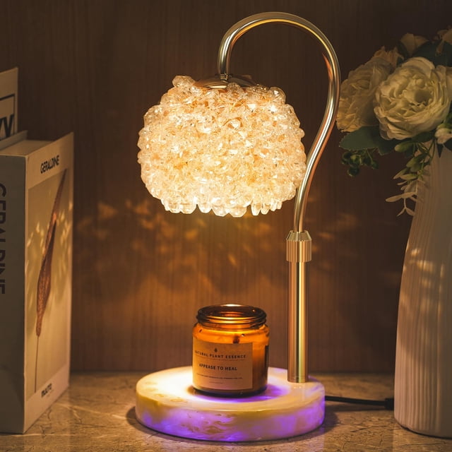 VXUNLIOR Luxury Smart Touch Candle Warmer Lamp with Crystal Gemstone Shade & Color-Changing Premium Base - Adjustable LED Wax Mel