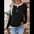 thumbnail image 4 of Camisetas Informales de Cuello Redondo y Bloques de Color para Mujer, de Larga y Corte Entallado, para Otoño Negro XL, 4 of 9