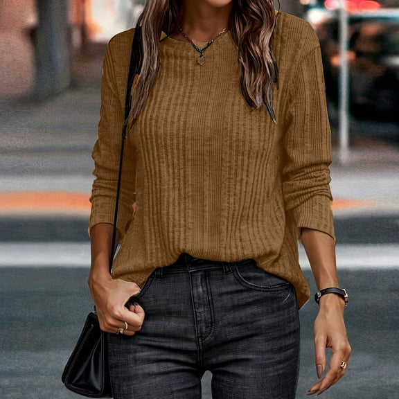 Aufmer Womens Long Sleeve Tees Clearance Solid Plain Long Sleeve Round Neck Button Front Sweaters for Women Fashion Casual Color Warm Pullover Top Top/Shirt