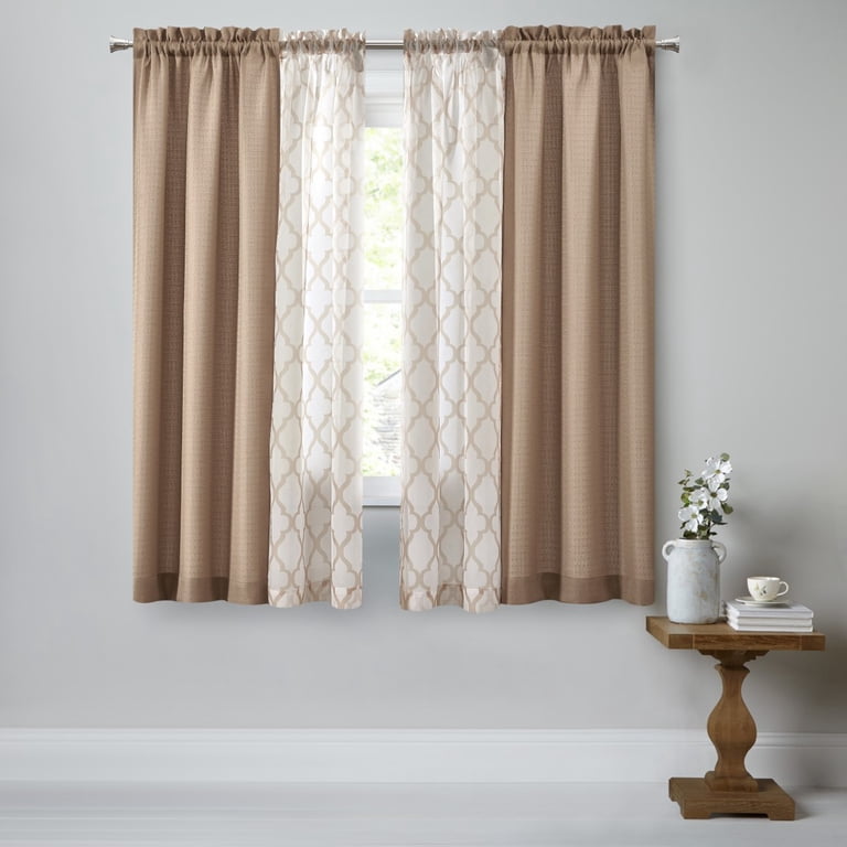 Mainstays Curtain And Sheers 4-Piece Panel Set Tan photo 1