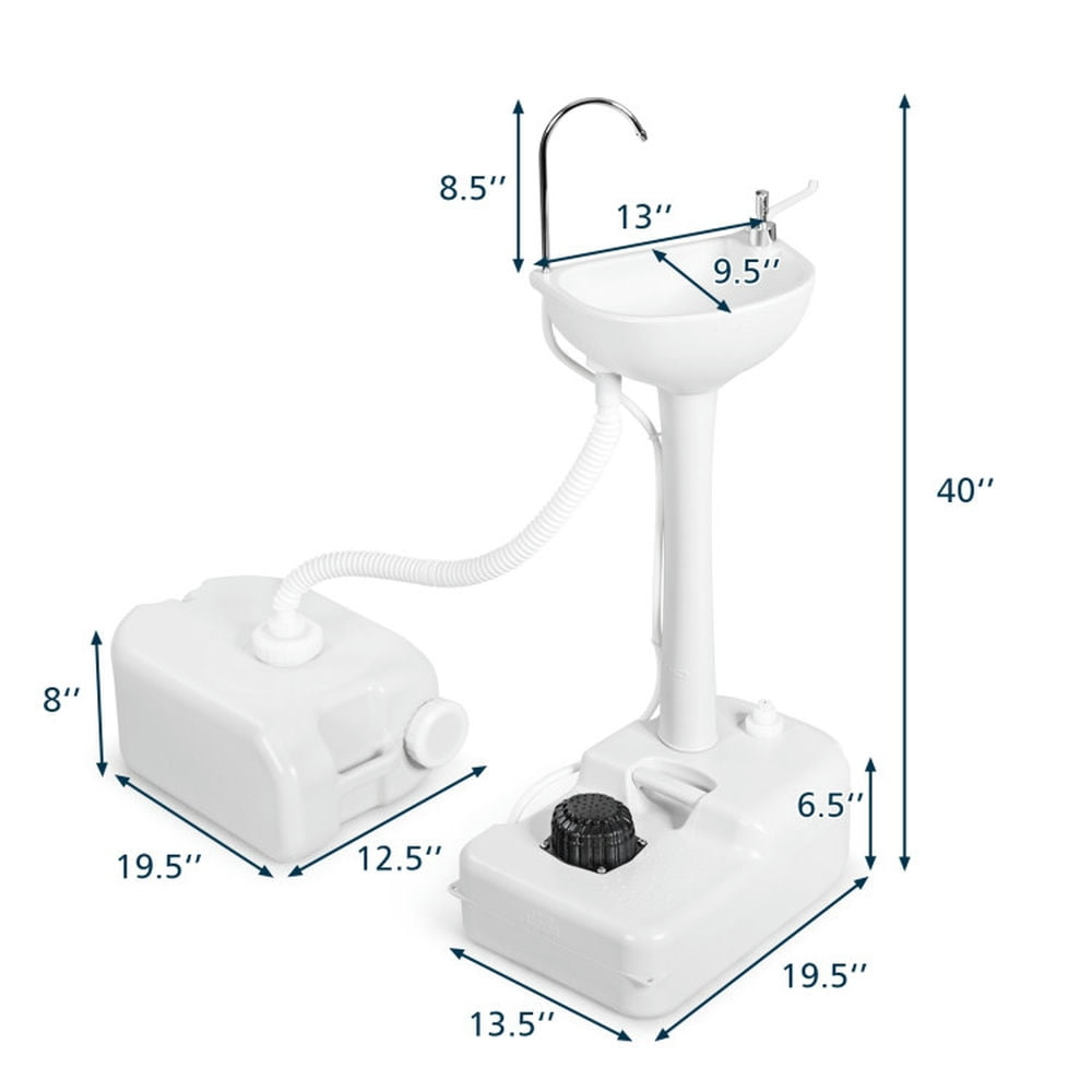 Finihen Outdoor Portable Sink, Portable Camping Sink, Camping Hand Wash Station Basin Stand with 4.5 Gallon Tank, White