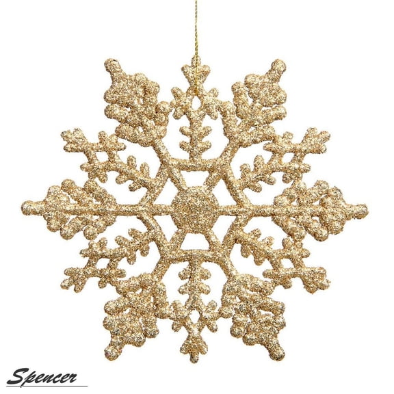 Spencer 4 inch Pack of 12 Gold Glitter Snowflake Christmas Ornaments Xmas Tree Hanging Decoration