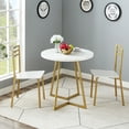 thumbnail image 2 of VECELO Round 3-Piece Dining Set, Compact Dining Table and 2 Chairs with Metal Frame, Faux Marbled Tabletop, Couple Table Chair Set for 2, White and Gold, 2 of 8