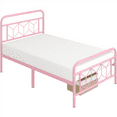 thumbnail image 3 of Yaheetech Vintage Twin Size Metal Bed Frame with Diamond Pattern,Pink, 3 of 9