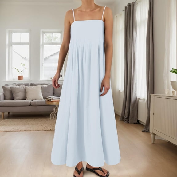 Womens Maxi Dress Contrast Trim Spaghetti Straps Summer Outfits Travel Vacation Sleeveless Long Dresses plus Size Casual Dresses Casual Dress Shirt Dress for Women Summer Summer Dress Women Casual