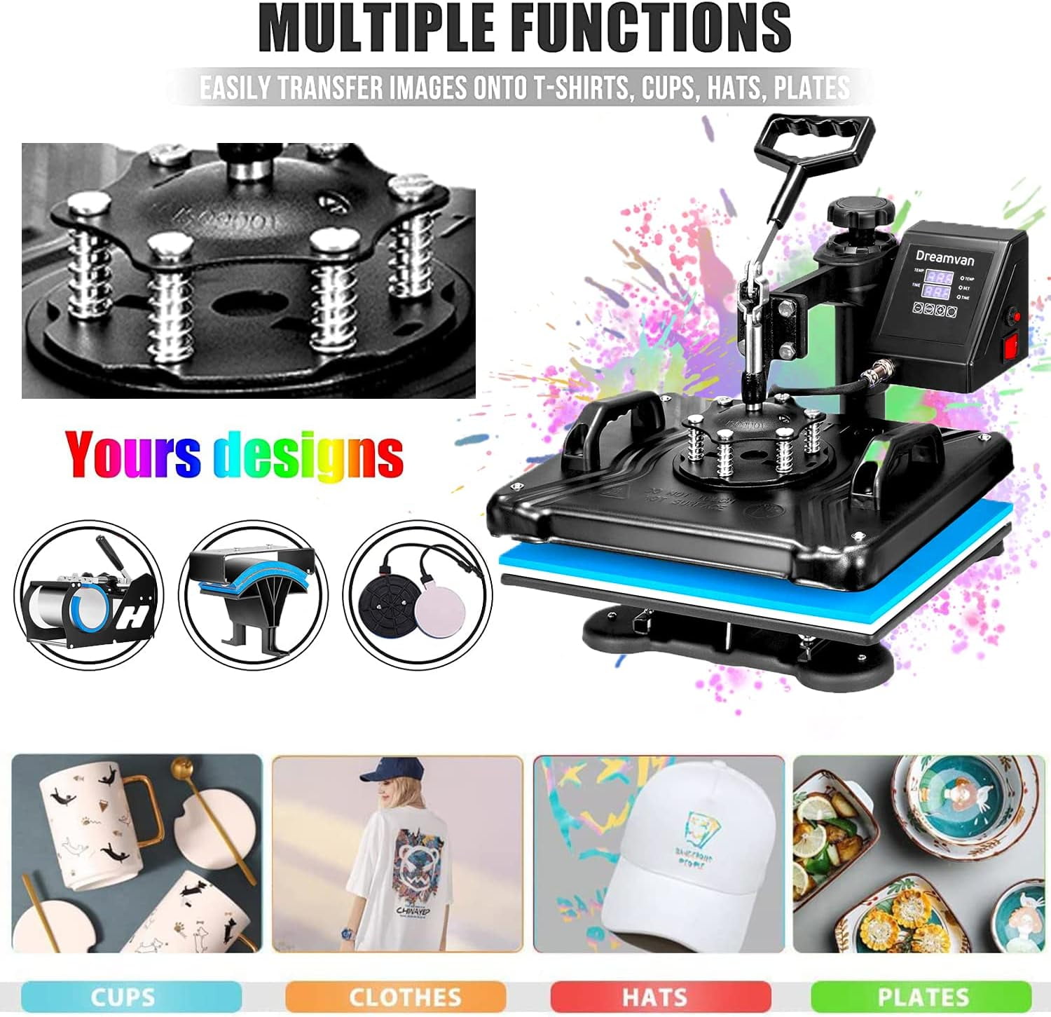 8 in 1 Heat Press Machine, 12" x 15" Combo Digital Multifunctional Sublimation Heat Transfer Machine, 360-degree Rotation Swing Away Shirt Printing Machine for Tshirt,Hat,Mug,Plate