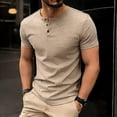 thumbnail image 2 of LMOIPLI Mens Slim Fit Henley T Shirt with Button Placket Soft Breathable Cotton Blend Short Sleeve Tee for Casual Daily Wear Khaki XXL, 2 of 9