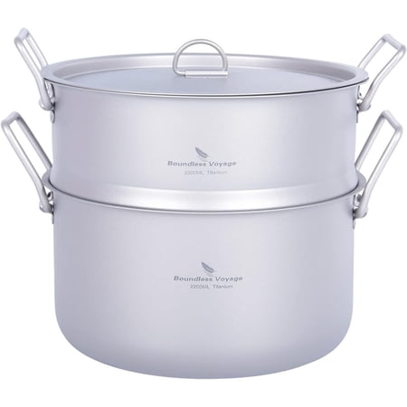 iBasnigo 2.2L Titanium Pot with Steamer Lightweight Portable Cookware Set for Camping Hiking Kitchen Cooking US-Ti2111C