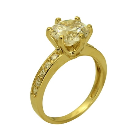 - 2.50 Ct 14K Real Yellow Gold LaWM-RG-e Big Round Cut Center with Pave Set Side Stones 6 Prong Cathedral Setting Solitaire Engagement Wedding Propose Promise Ring