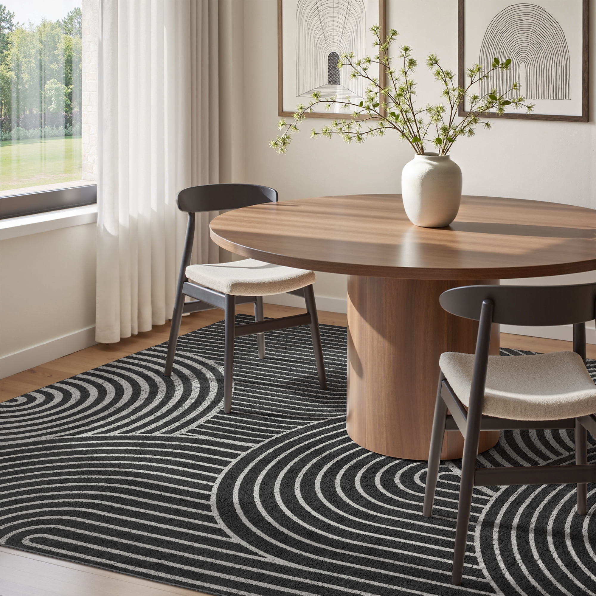 SIXHOME 5'x7' Area Rug Washable Boho Modern Rugs for Living Room Bedroom Jacquard Geometric Soft Carpet Non Slip Indoor Rugs for Dining Room Home Office Neutral Gray Black
