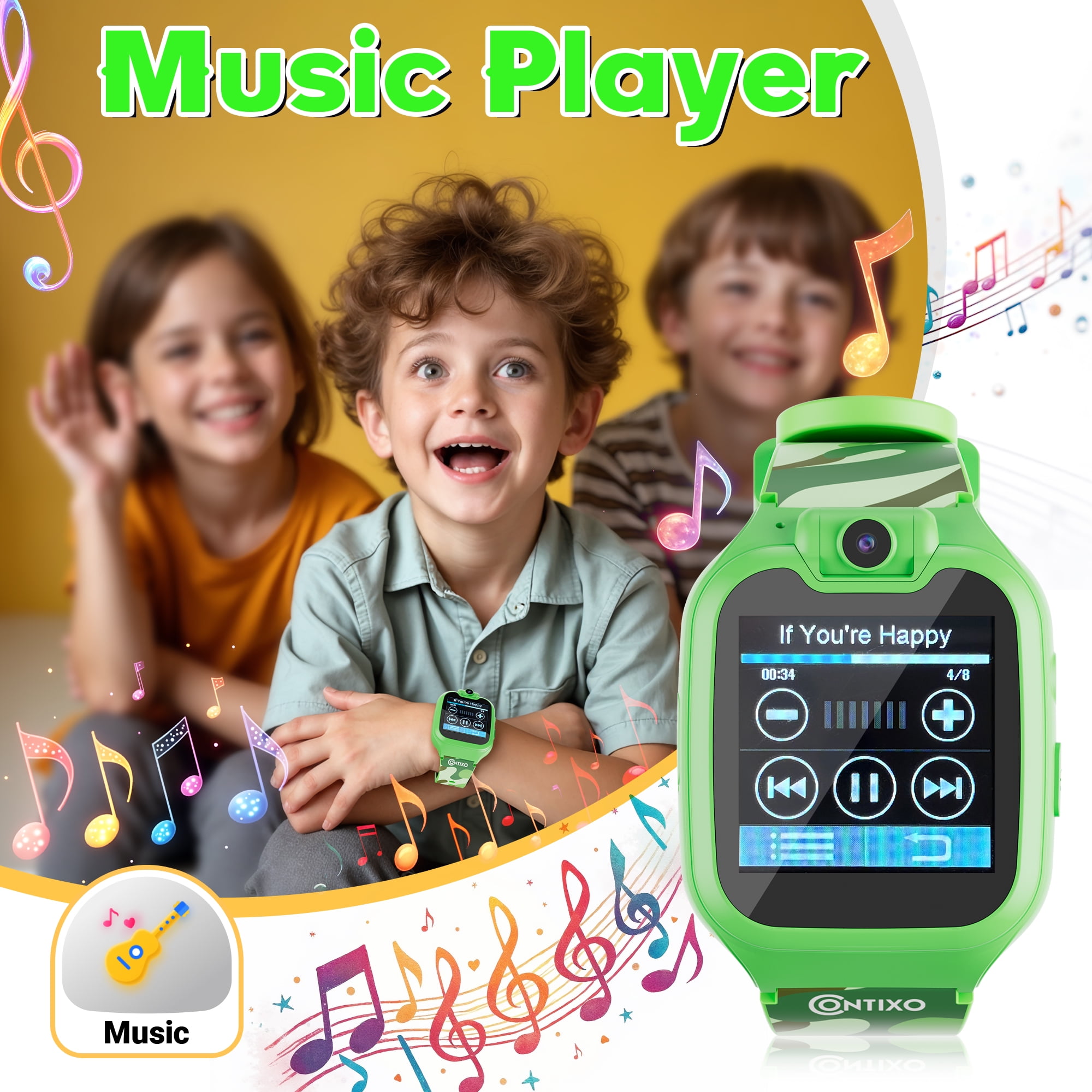 (2 pack) Contixo Kids Smart Watch with 1.54” HD Touch Screen, Kids Watch with 16 Educational Games and Rotating Camera, Green
