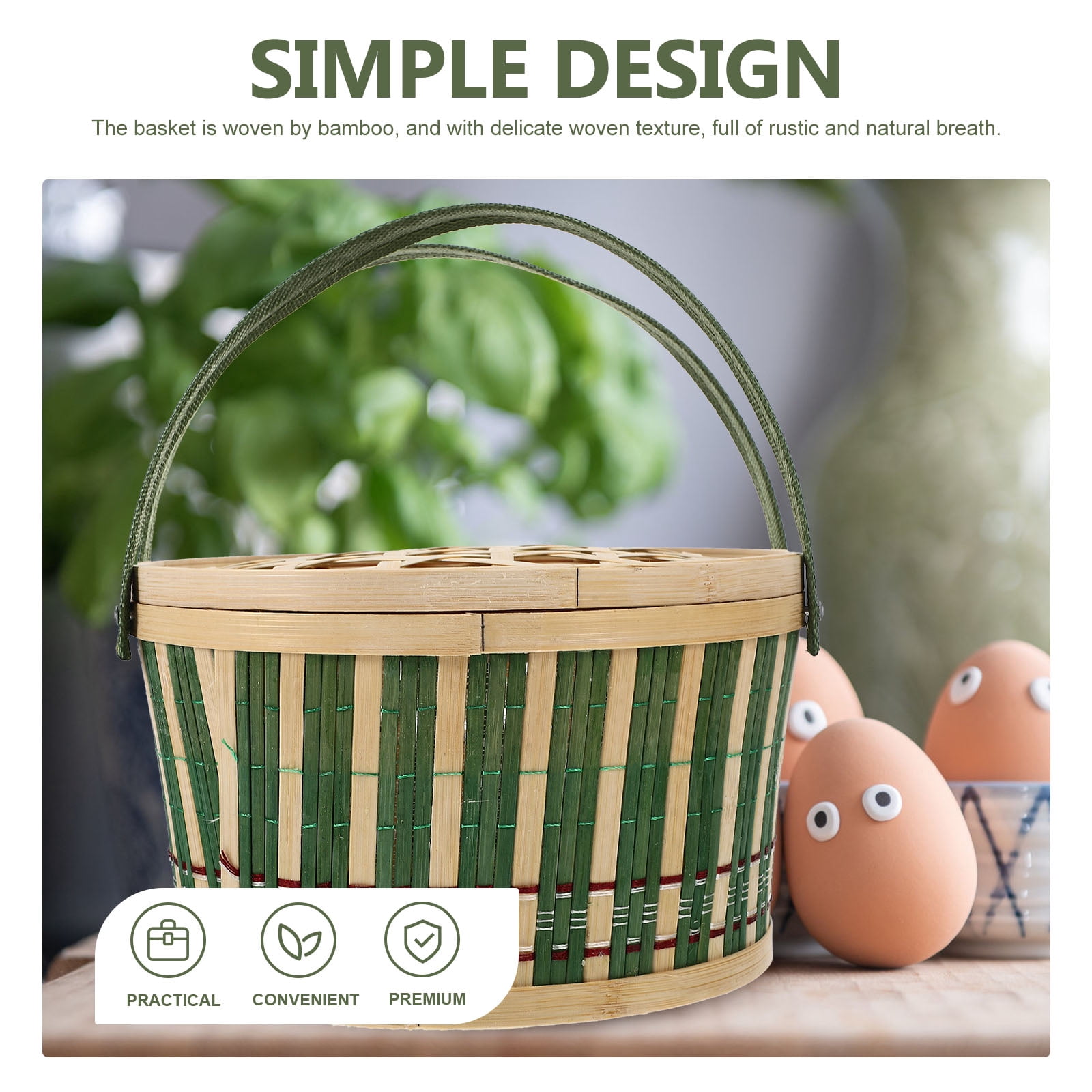 HAMPPLIES 2Pcs Decorative Bamboo Ware Woven Basket for Easter Party in .8x7.9x4.3in