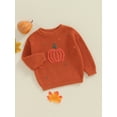 thumbnail image 3 of Toddler Baby Boy Girl Halloween Outfit Knit Chunky Pumpkin Sweaters Crew Neck Pullover Sweatshirt Tops Fall Winter Clothes, 3 of 7