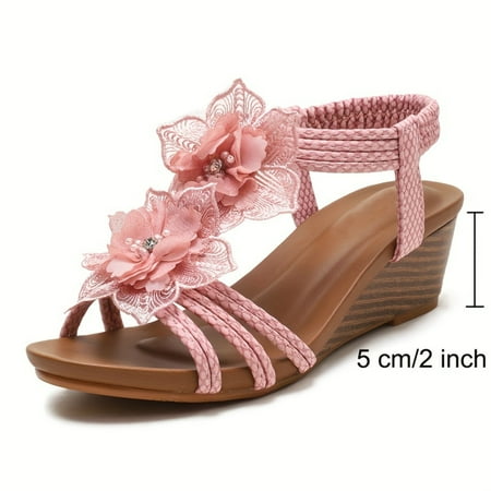 

JINZHOUZH Sandals Decor Bohemian Seaside Beach Vacation Pull-On Casual Platform Wedges Med Heel Sandals Elegant Shoes For Women