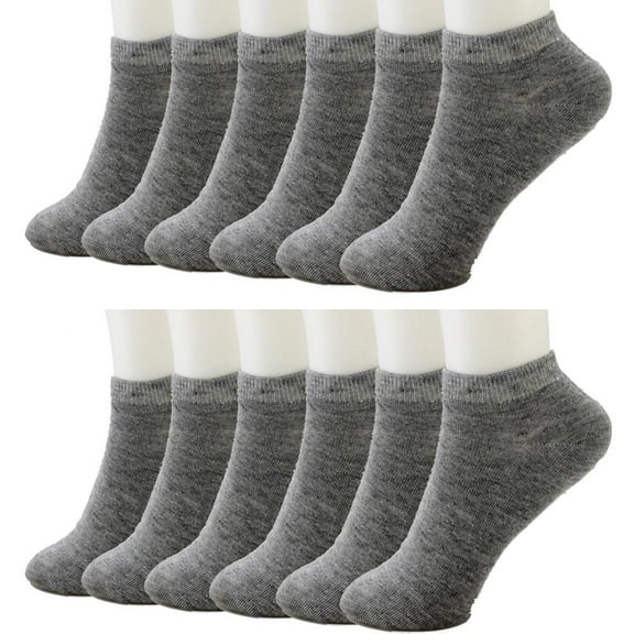 12 Pack Ankle Socks Men Womens Size 10-13 Low Cut Crew Stretch Sport Grey School