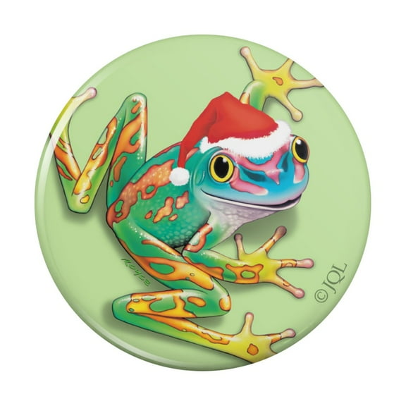Santa Hat Rainforest Christmas Tree Frog Kitchen Refrigerator Locker Button Magnet