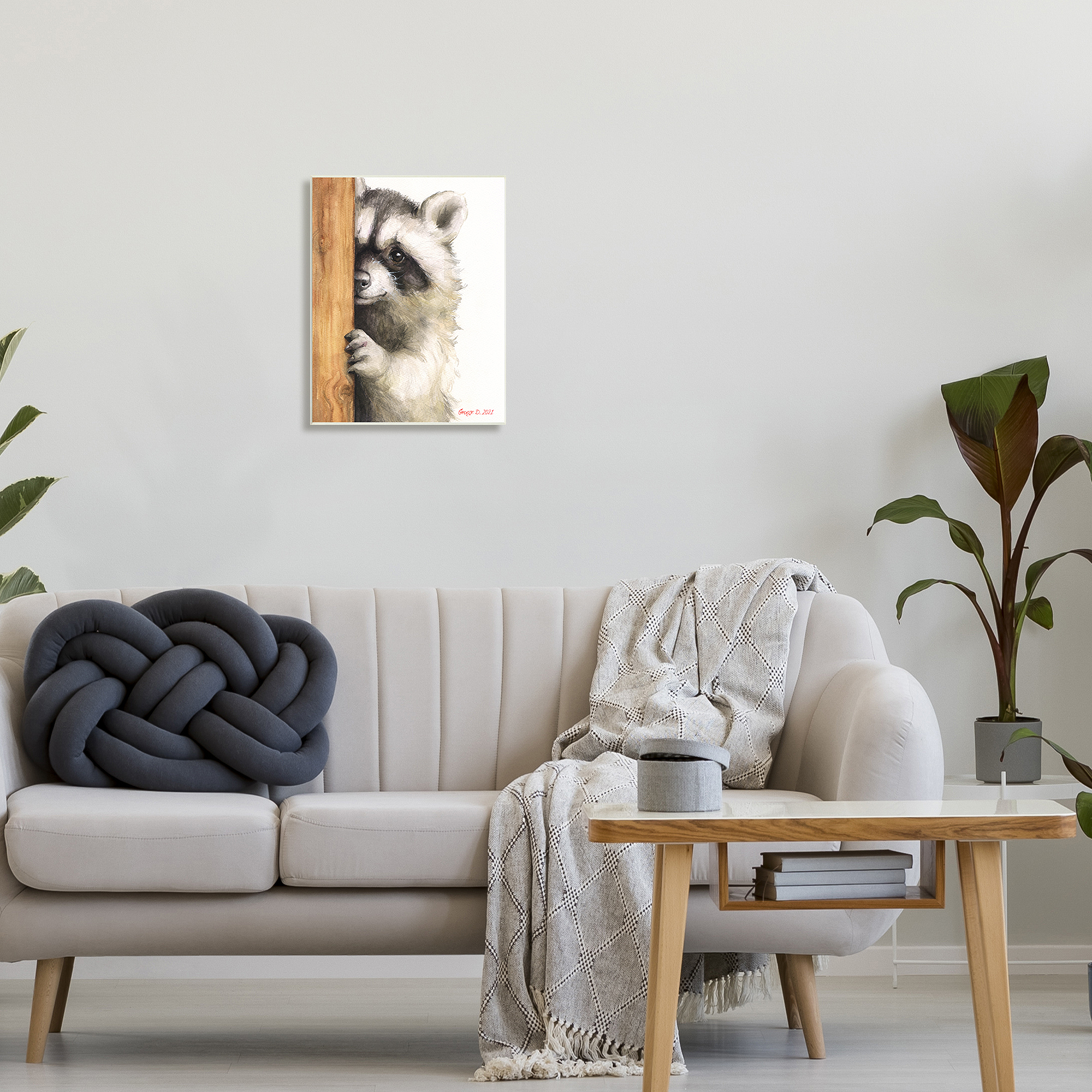 Stupell Industries Peering Raccoon Cute Smile Watercolor Animal Painting Painting Unframed Art Print Wall Art, Design by George Dyachenko
