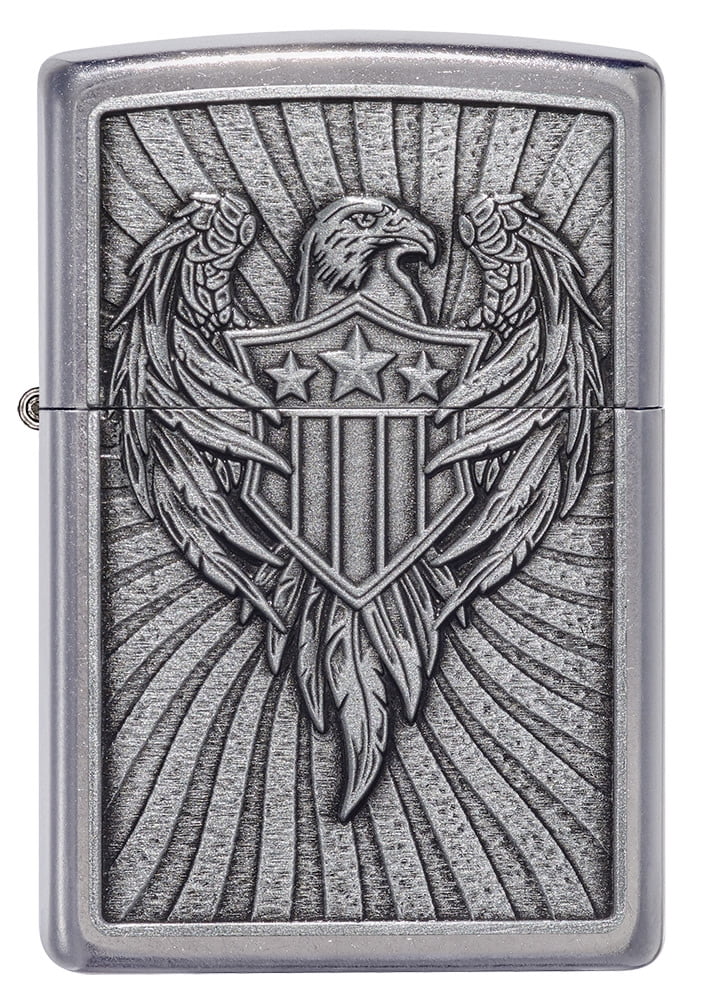 Zippo Eagle Shield Emblem Design Street Chrome Pocket Lighter