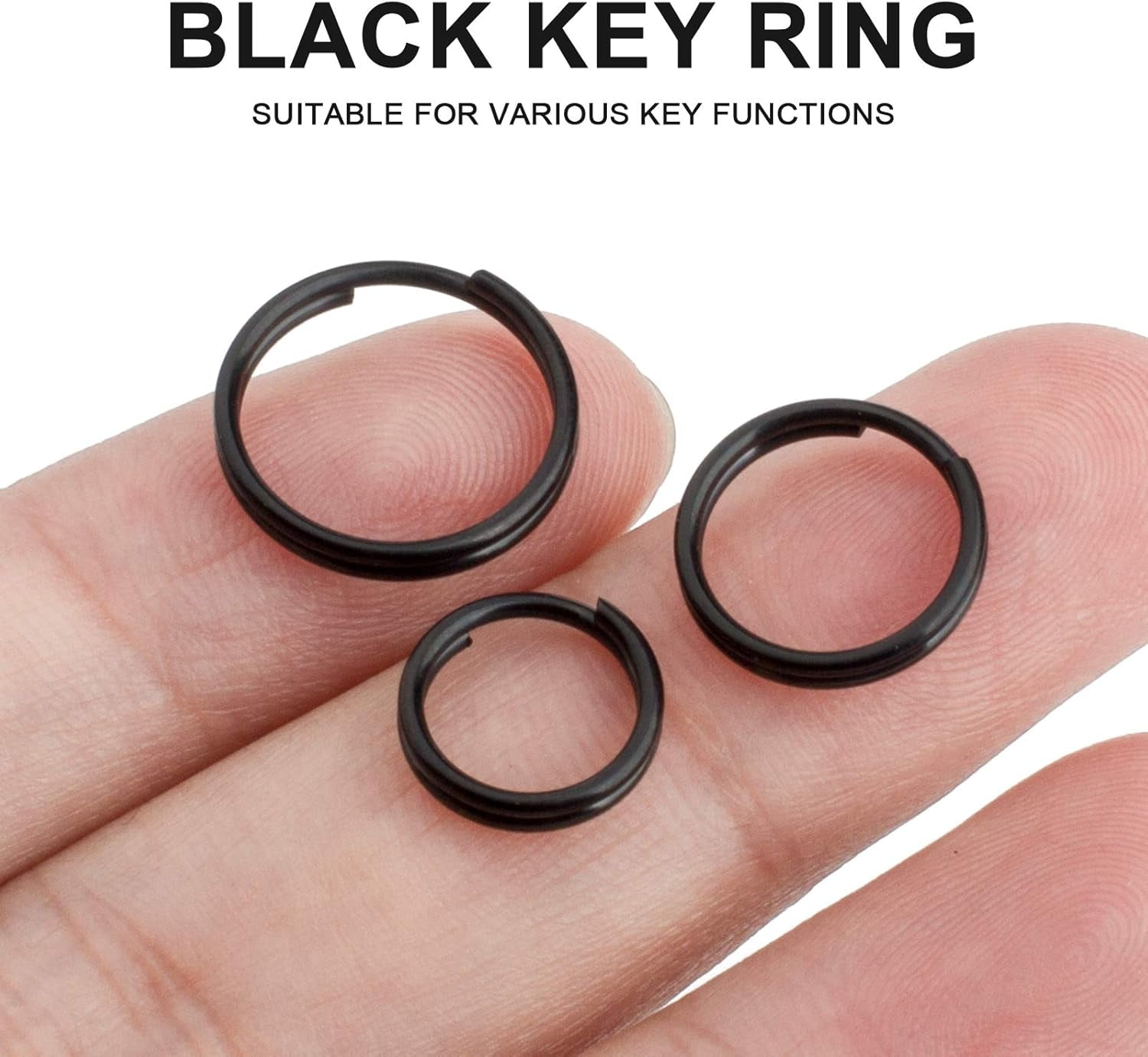 Titanium Key Rings Split Rings, Small Keyrings, Jump Rings for Necklaces, Keys, Jewelry Attachment - 15pcs Mix 10/12/14mm (Black)