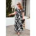 thumbnail image 2 of AURA Plus Size A Line Midi Dress High Waist Square Neck Summer Casual Pullover Dress Short Sleeve Pleated Solid Color, 2 of 5