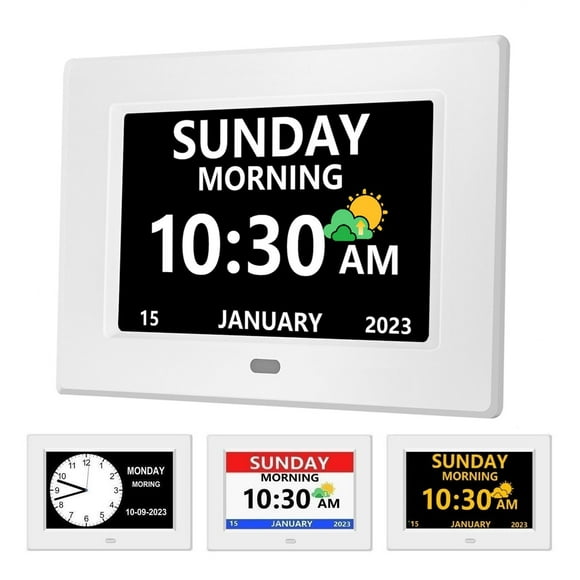Reloj digital MRCHYDZ de 7 pulgadas con 12 alarmas de día y fecha, color blanco