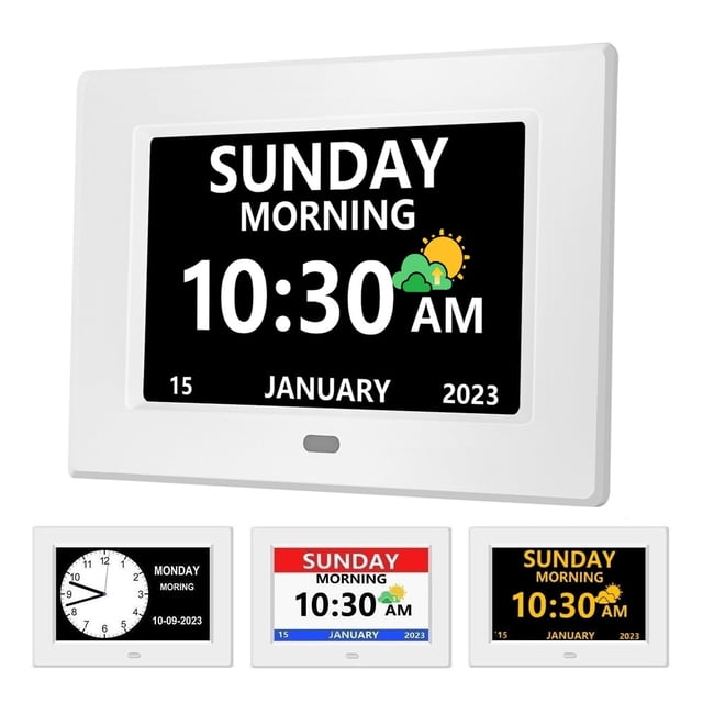 Reloj digital MRCHYDZ de 7 pulgadas con 12 alarmas de día y fecha, color blanco