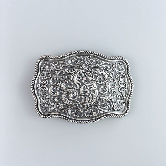 Vintage Silver Plated Southwest Flower Pattern Cowgirl Belt Buckle Hebilla