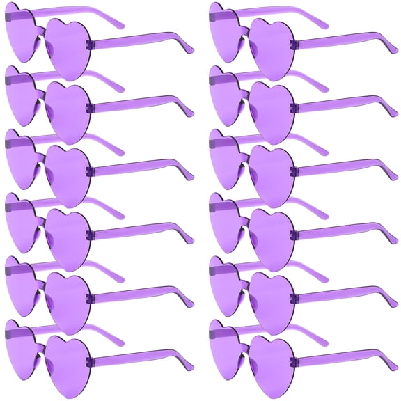 PIAOPIAONIU 12 Pcs Heart Shaped Sunglasses Purple Transparent Frameless Fashion Hippie Sunglasses For Bachelorette
