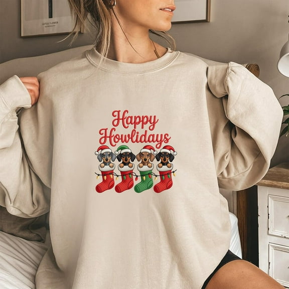 Christmas Dog Embroidery File Dachshund Mom Shirt Pattern Cute Sausage Dog Holiday Design for Sweatshirt Pet Lover Winter Project