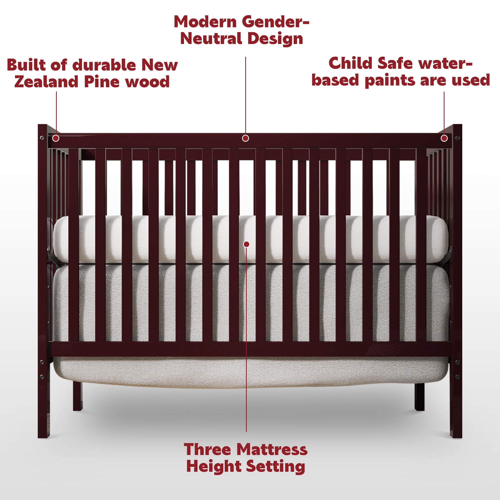 CASEMIOL 5 In 1 Convertible Crib New Zealand Pinewood Baby Bed Baby Crib With 3 Height Adjustment Non Toxic Finish Easy to Assemble Espresso