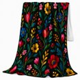 thumbnail image 2 of Colorful Folk Floral Vine Pattern Black Vibrant Botanical, Festive Holiday Scene, Warm Flannel Blanket for Sunroom and Reading Nook, Art Lovers Christmas Gift, Festive Home Decor, 2 of 9