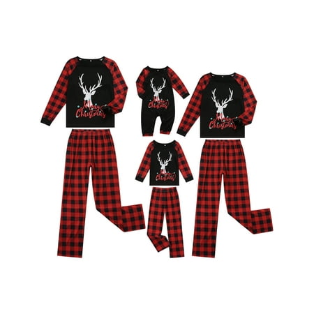 

AMILIEe Parent-Child Christmas Pajamas Set Long Sleeve Nightwear Sleepsuit Loungewear