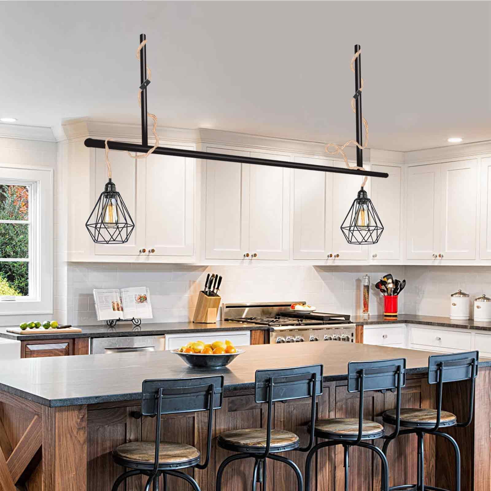 14.9ft Hanging Pendant Light Kit Farmhouse Hemp Rope Light Cord Metal Cage Lampshade Lighting Fixture with Switch Plug in for Bedroom Living Room Kitchen DIY Decor UL Listed E26