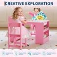 thumbnail image 2 of Para niños grande art escritorio con double-sided almacenamiento cabinets y 2 stools mdf children’s drawing mesa set rosa, 2 of 6