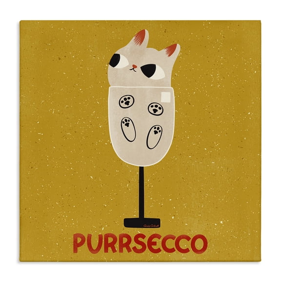 Stupell Industries Purrsecco Cat Wine Animals Painting Wrapped Canvas Canvas Art Print Wall Art, 17 x 17