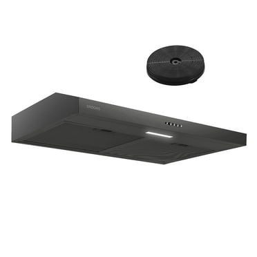 30 inch Under Cabinet Range Hood Stainless Steel Black Kitchen 230CFM Vent LED Light Carbon Filter