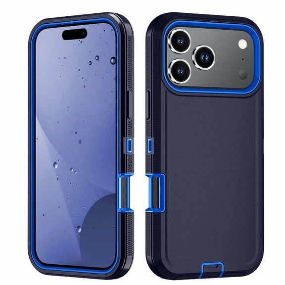 Hotpom Phone Case for iPhone 18 Pro/ 17 Pro, Silicone Heavy Duty 3-Layer Hybrid Drop Protection Protective Cover, Deep Blue