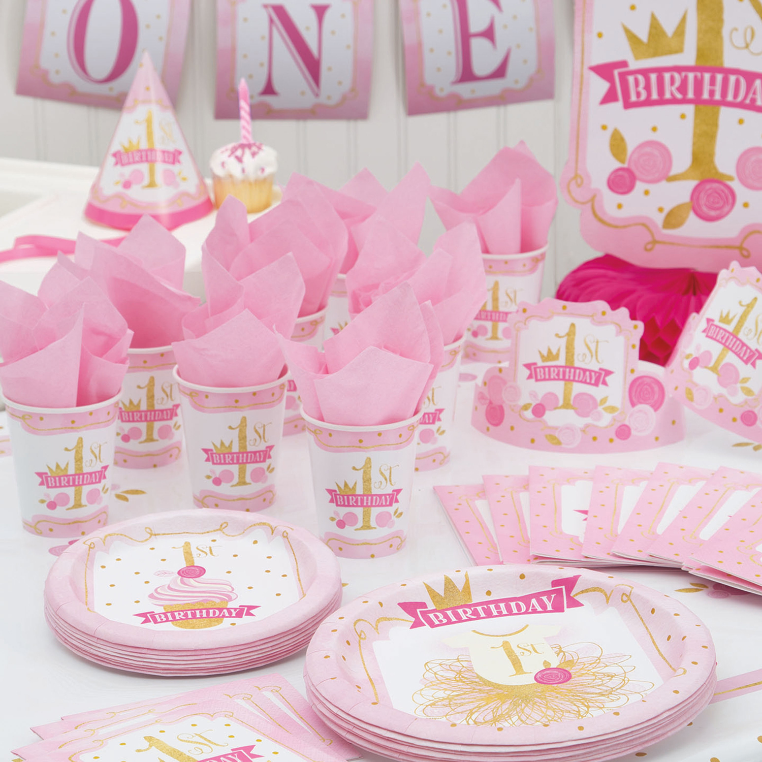 9" Pink and Gold Girls First Birthday Party Plates, 8ct - image 4 of 4
