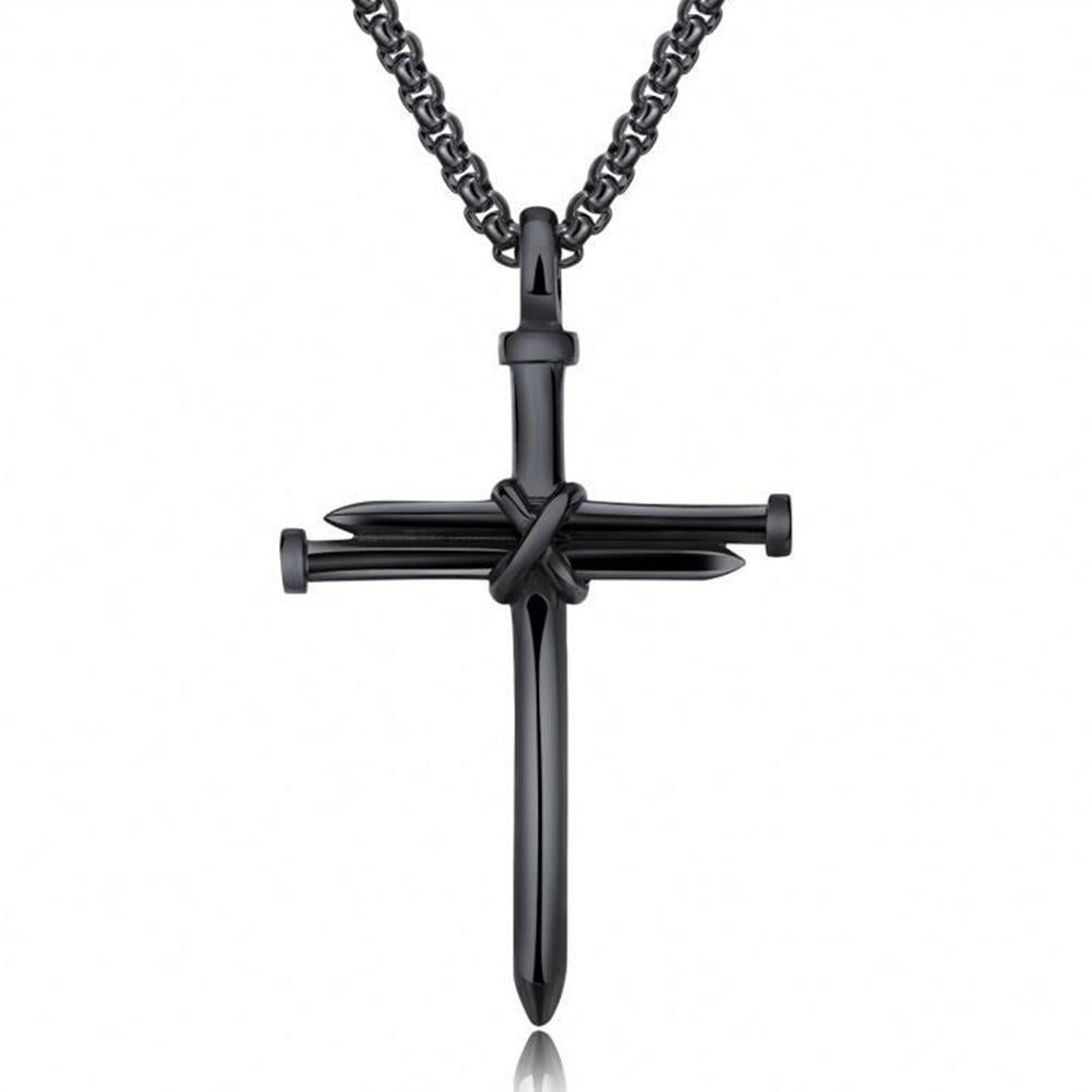 Fashion Stainless Steel Nail Rope Cross Pendant Necklace Jewelry For Men Present N2C9