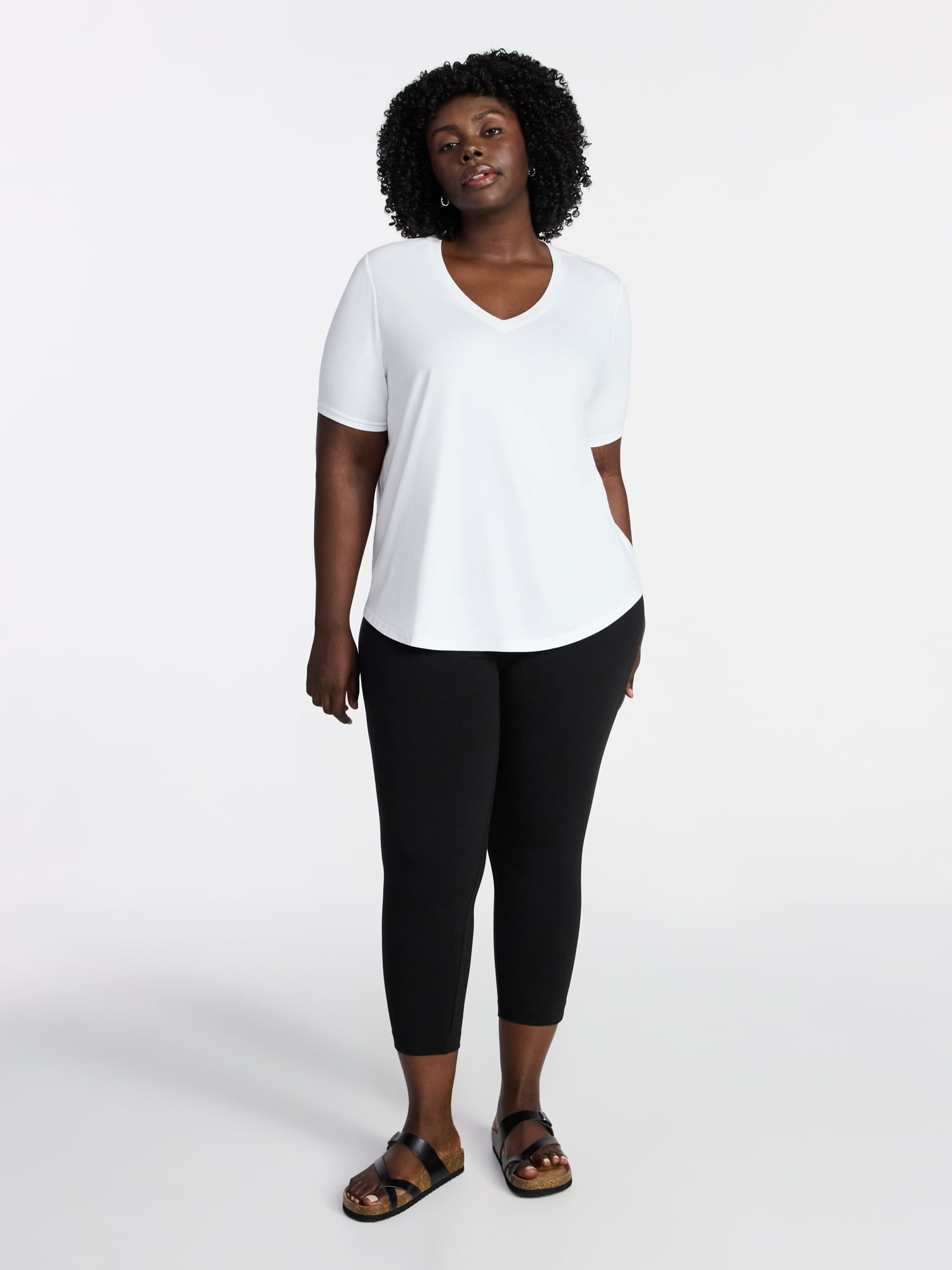 Terra & Sky Women's Plus Size V-Neck Tee with Short Sleeves, Size 0X-5X