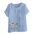 thumbnail image 4 of Staron Hauts d'Été pour Femmes en Liquidation à Moins de 10 $ Coton Lin Col Rond Chic Tendance Chemises Amples d'Été Grande Taille Décontracté Manches Courtes Retroussées Hauts Blouses, 4 of 4