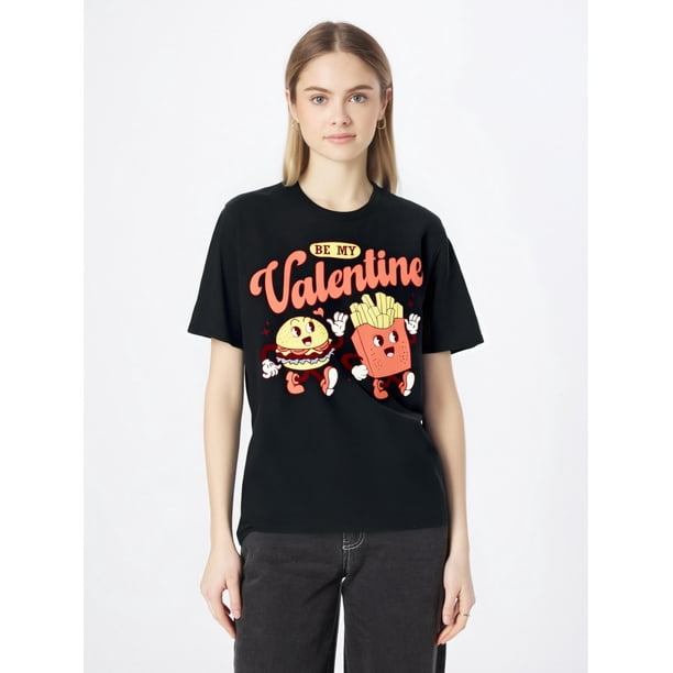 Be My Valentine Romantic Couple Valentine's Day T-Shirt Fancy Print Men's T-Shirt - Fabric Weight 10Camisetas para mujer, lindas camisetas con estampado gráfico, de manga corta, estilo casual, para ve