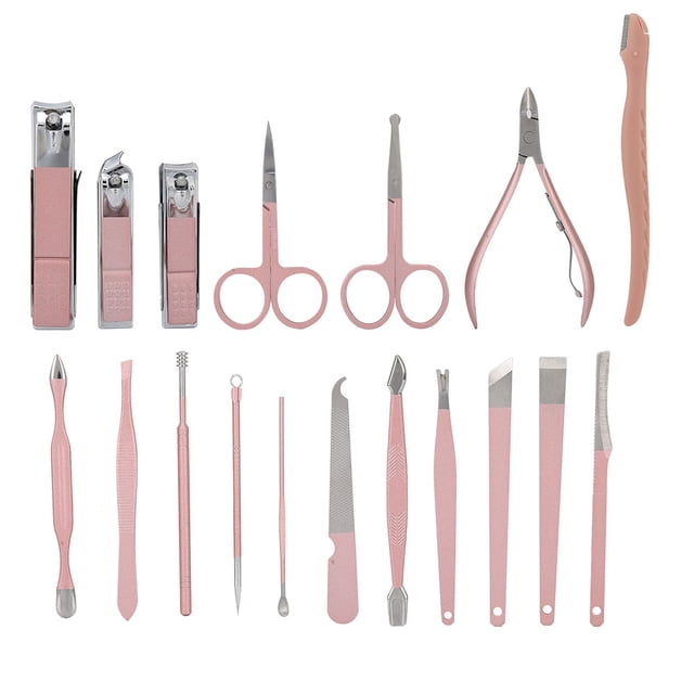 Juego de 18 cortaúñas de acero inoxidable, herramienta para decoración de uñas, cortador de cutículas, kit de 18 piezas de oro rosa