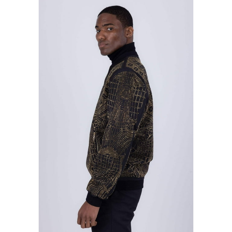BARABAS Men's Geometric Rhinestone Luxury Bomber Biker BARABAS Men's Geometric Rhinestone Luxury Bomber Biker