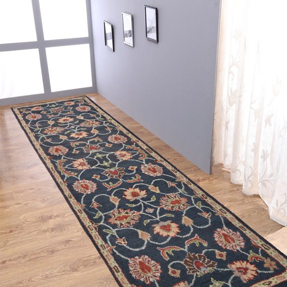 Rugsotic Carpets Hand Tufted Wool Eco-Friendly 2'6''x8' Runner Charcoal Oriental High Pile Thick Handmade Anti Skid Indoor Area Rug K00659
