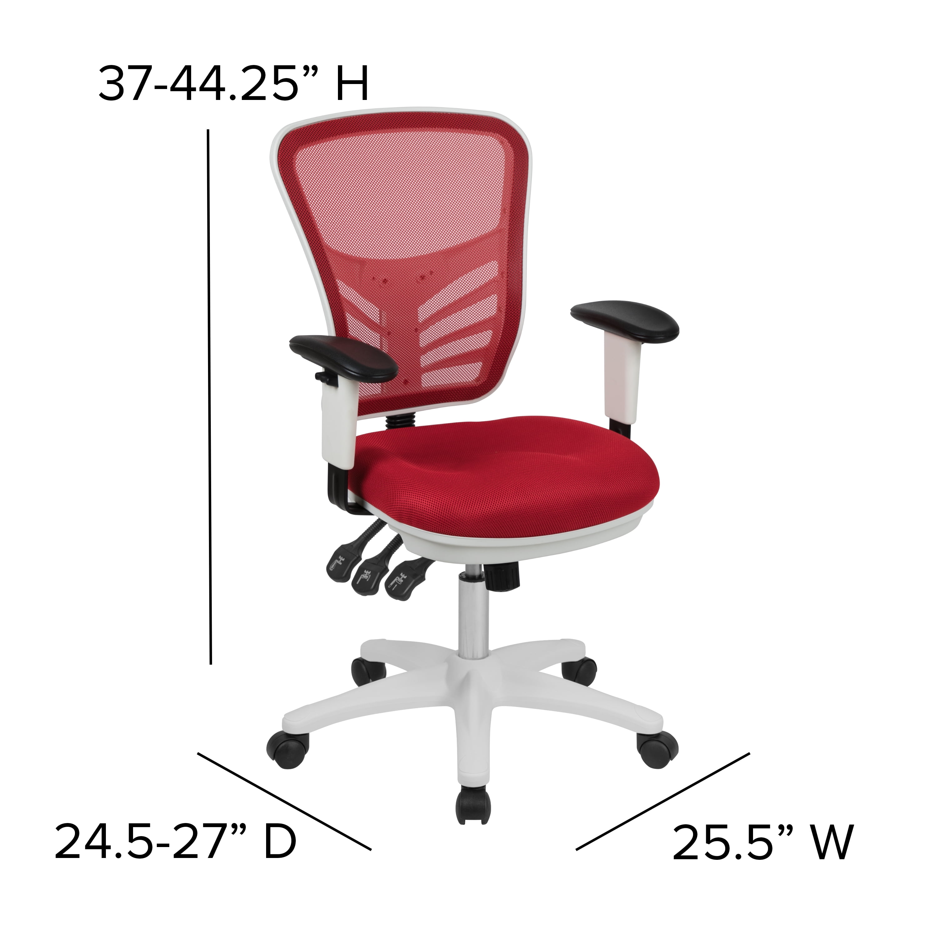 Flash Furniture Mid-Back Red Mesh Multifunction Executive Swivel Ergonomic Office Chair with Adjustable Arms and White Frame
