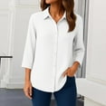 thumbnail image 2 of Blusas De Verano Para Mujer 2025, Spring Casual Outing Shirts 2025 Trends Busy Mom Outfits Lightweight Stretchy Women Button Up Work Versatile Summer Beach Cover Down 3/4 White L, 2 of 5